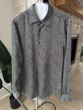 REISS Men's Black White Abstract Print Button Down Shirt Small